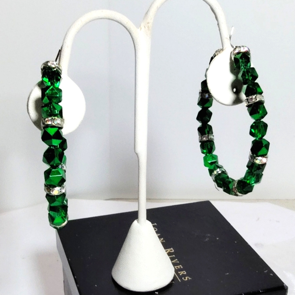 Green Reflective Stone Hoop Earrings NWOT